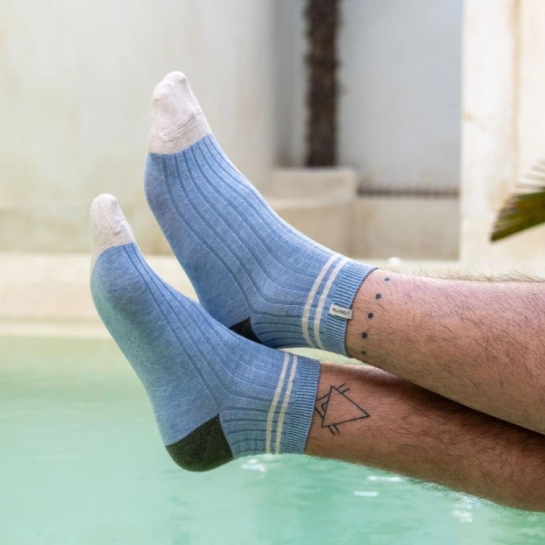 light blue mid-cut socks