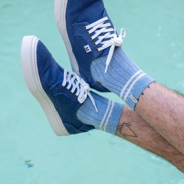 light blue mid-cut socks