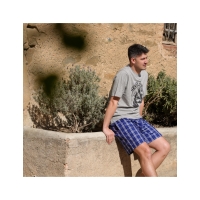 pijama curt quadres blau