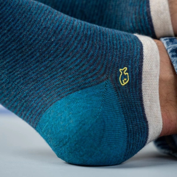 turquoise and navy stripe low socks
