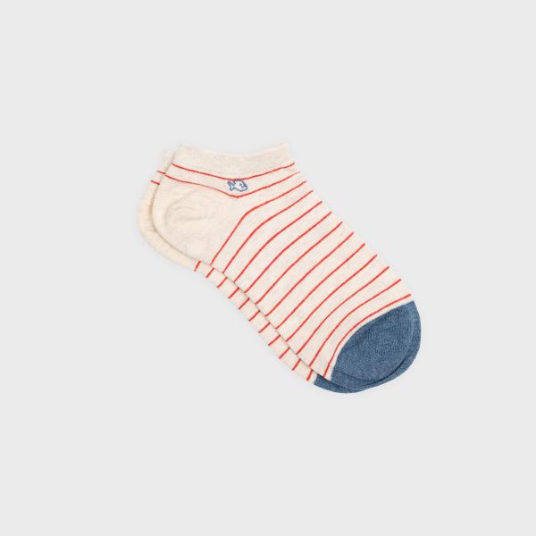 beige and red stripe low socks