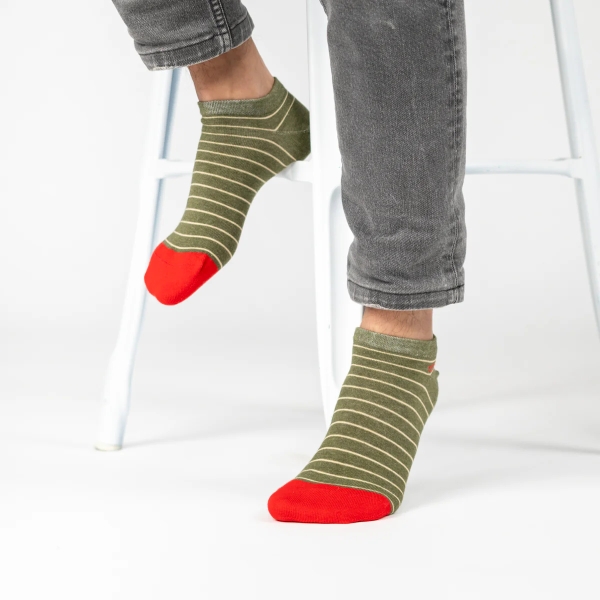 khaki and beige stripe low socks